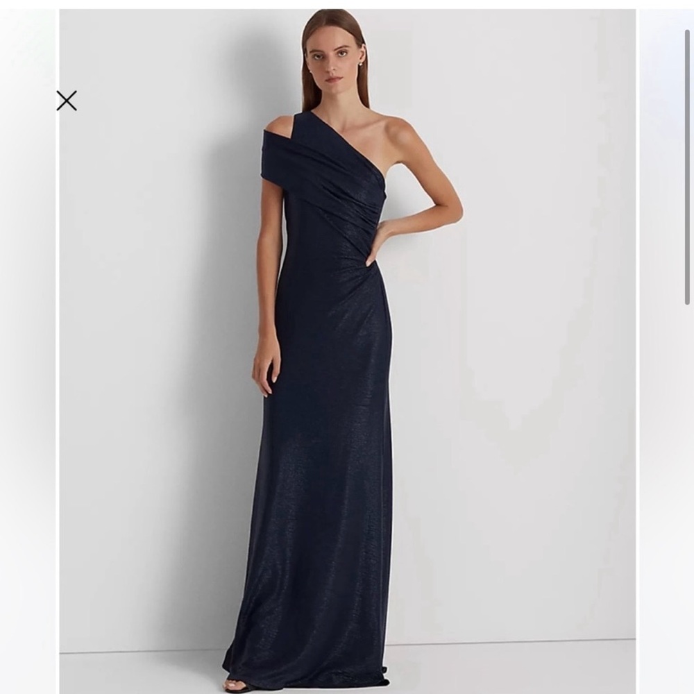 Elegant One-Shoulder Navy Dress